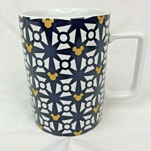Mickey Mouse Mug Geometric Head Pattern Disney Navy Blue Gold Coffee Cup